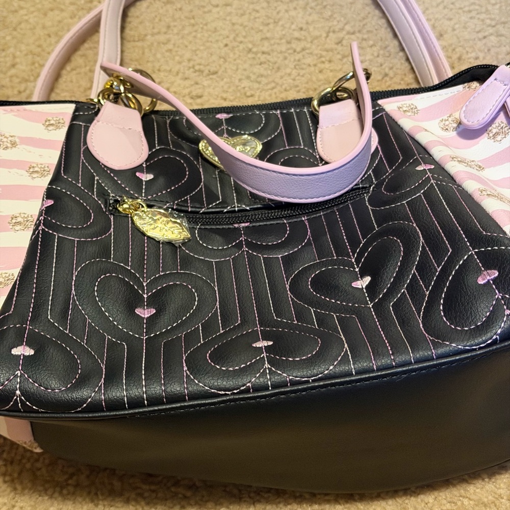 Betsey Johnson Black and Pink Heart Shoulder Bag